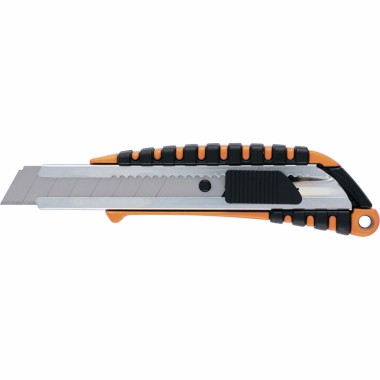 Купить Нож, 18 мм выдвижное лезвие металлическая направляющая, металлический двухкомпонентный корпус SPARTA